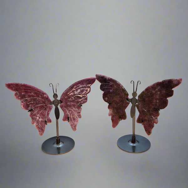 Rhodonite Butterfly Wings on Stand