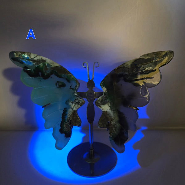 Volcano Agate Butterfly Wing Carvings on Stand