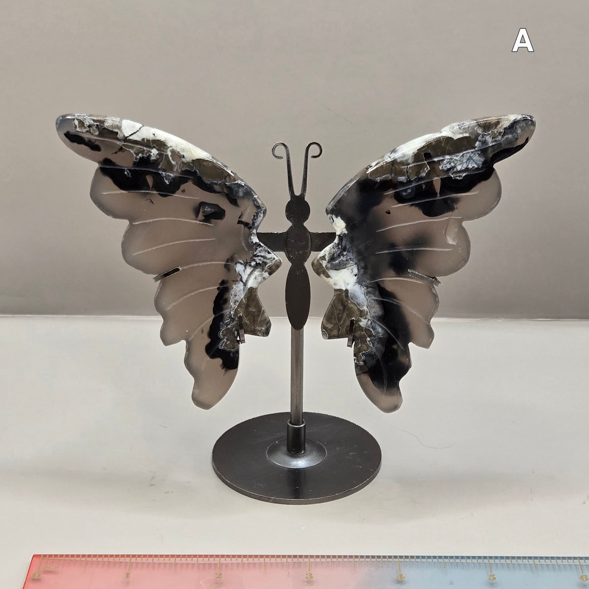 Volcano Agate Butterfly Wing Carvings on Stand