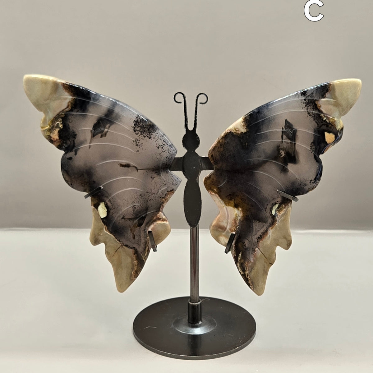 Volcano Agate Butterfly Wing Carvings on Stand