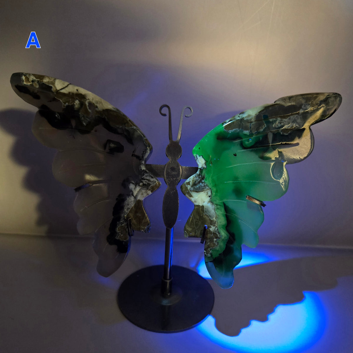 Volcano Agate Butterfly Wing Carvings on Stand