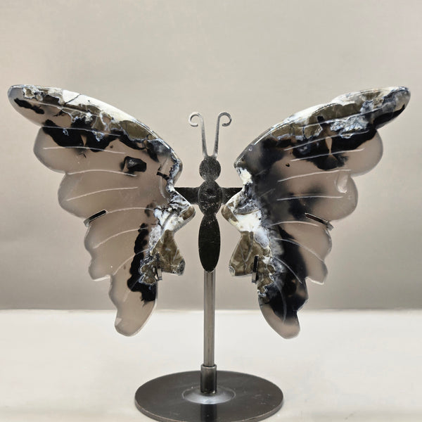 Volcano Agate Butterfly Wing Carvings on Stand