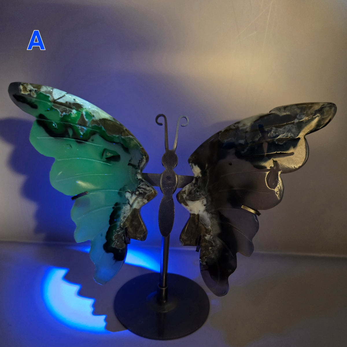 Volcano Agate Butterfly Wing Carvings on Stand