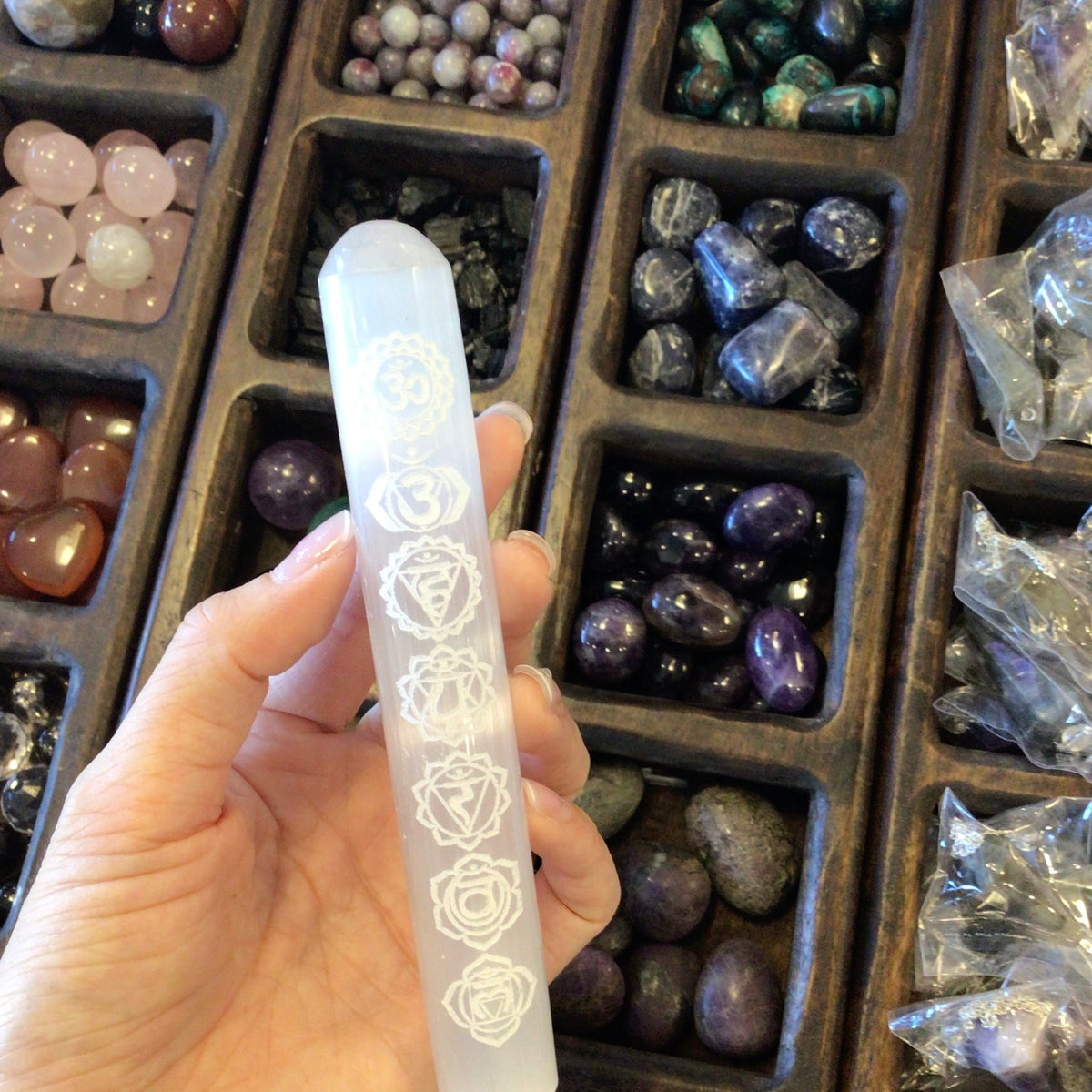 Selenite Wand with Etched Designs