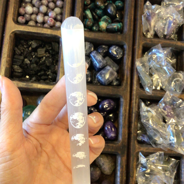 Selenite Wand with Etched Designs