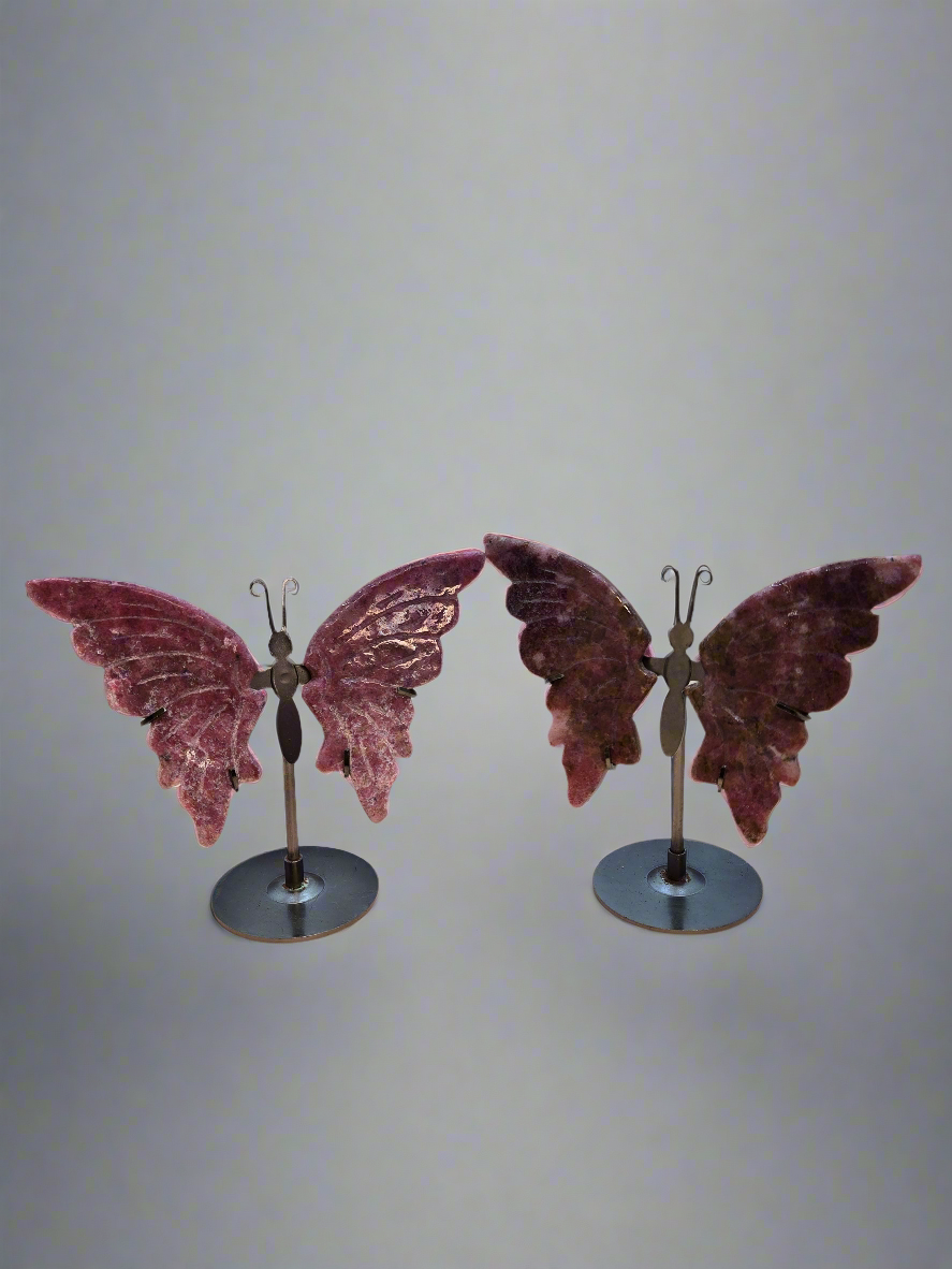 Rhodonite Butterfly Wings on Stand