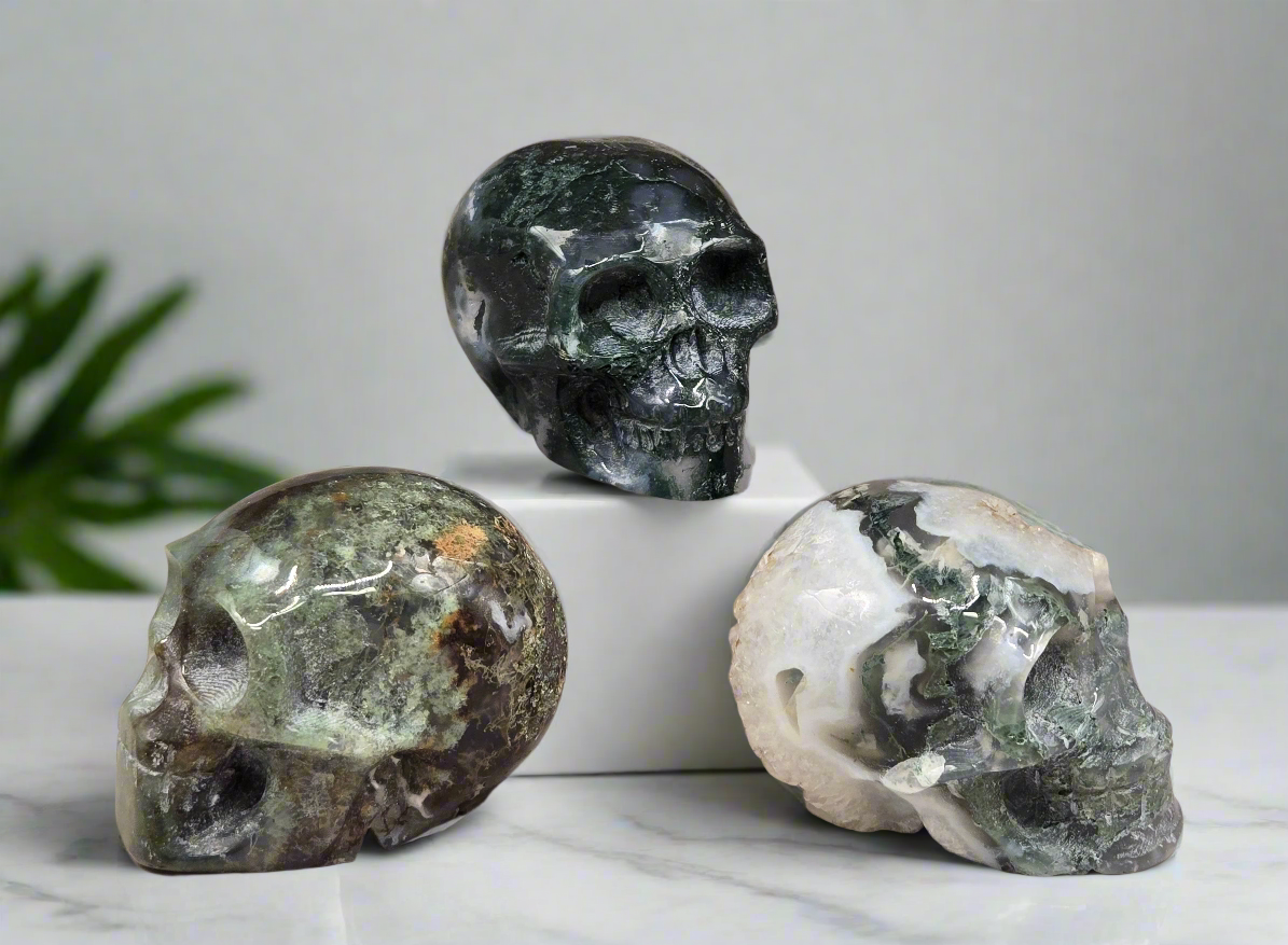 Moss Agate Skull