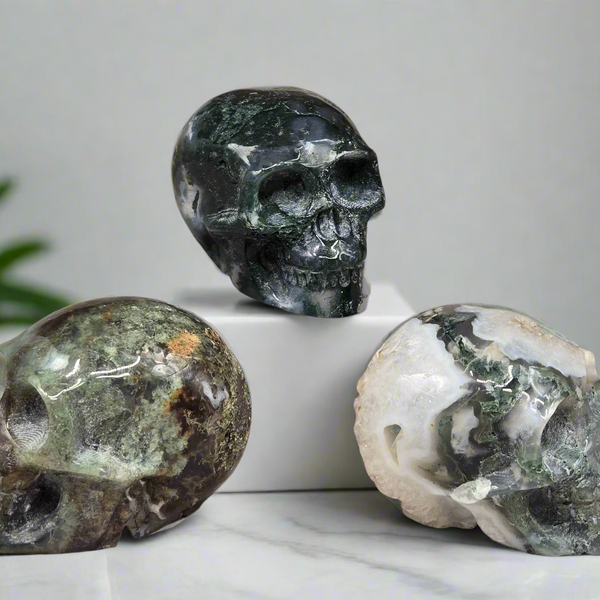 Moss Agate Skull