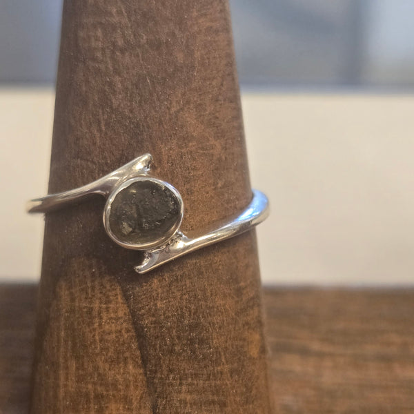 Moldivite silver stackable ring