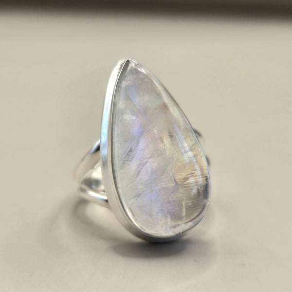 Rainbow Moonstone Silver Rings