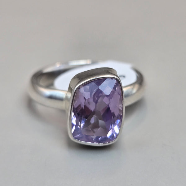 Faceted Lavendar Quartz Silver Rings