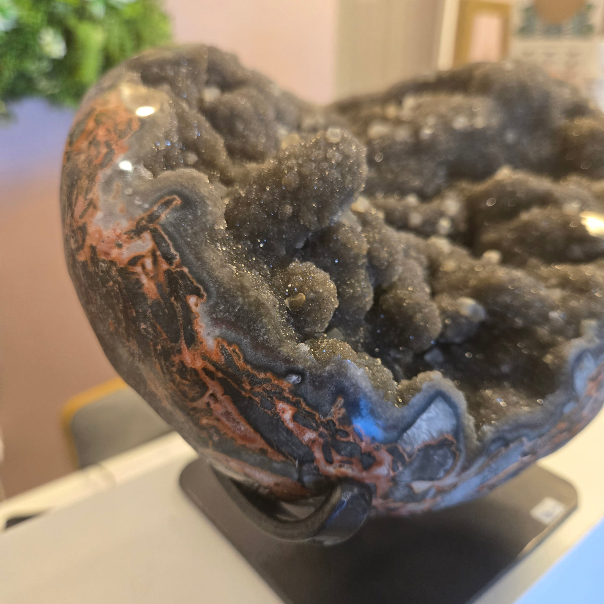 Black Amethyst Geode on stand