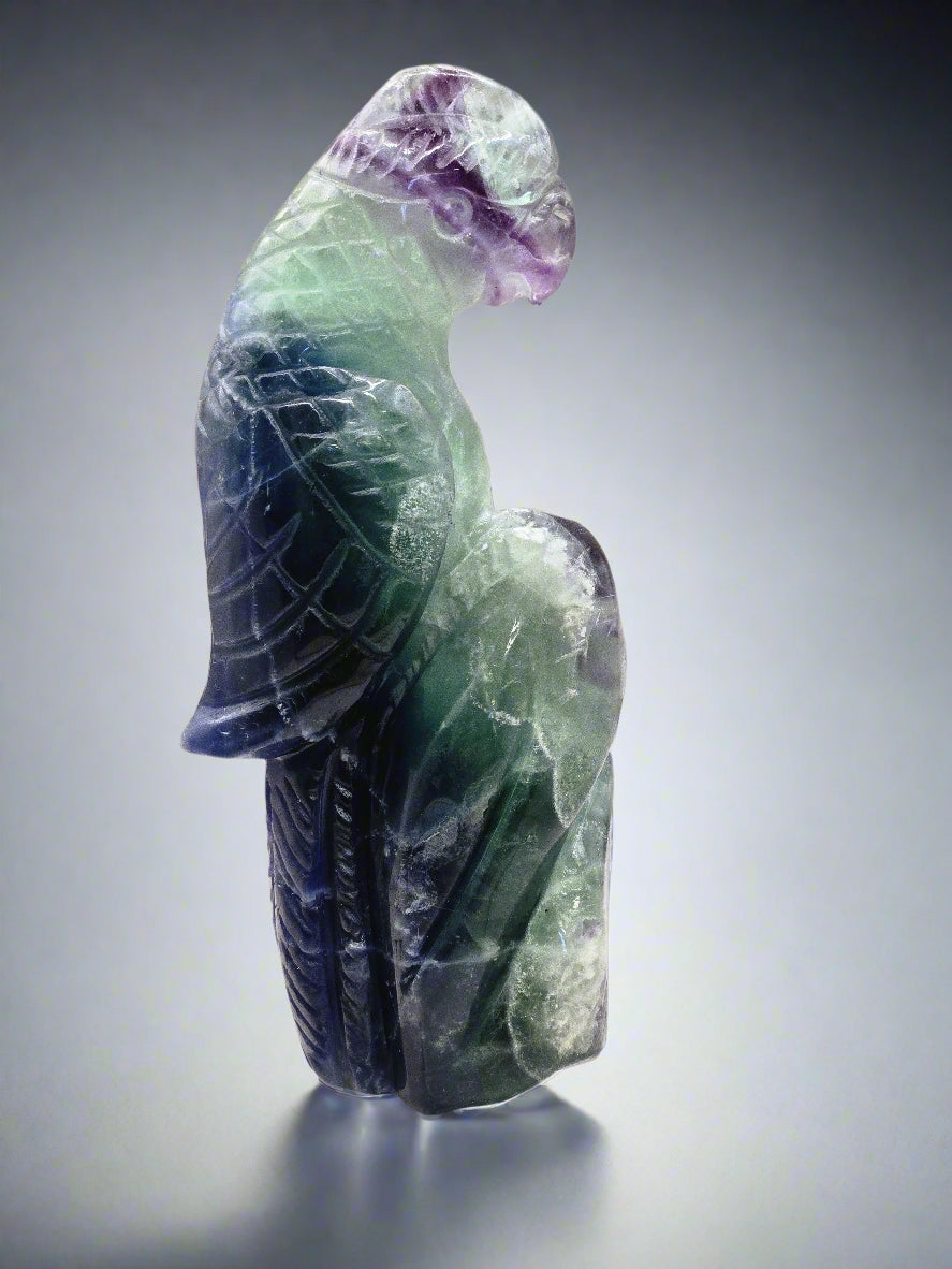Fluorite Perched Parrot Carving