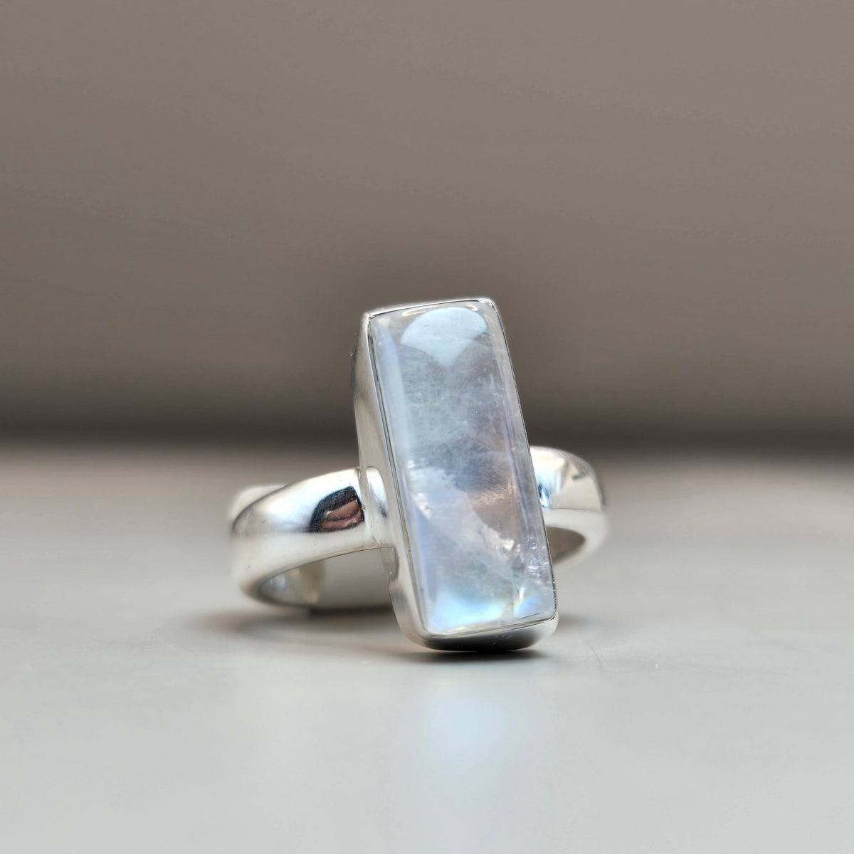 Rainbow Moonstone Silver Rings