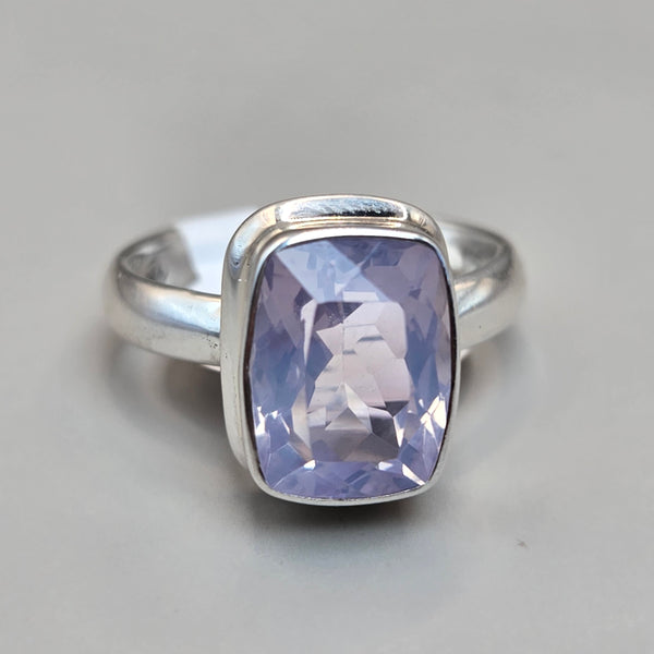 Faceted Lavendar Quartz Silver Rings