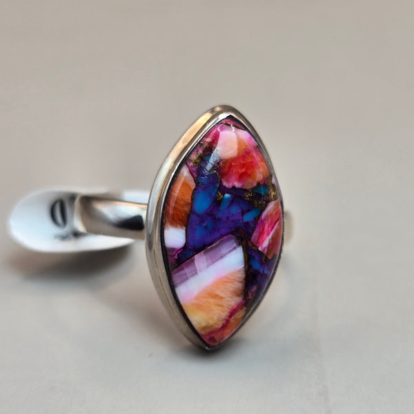 Kingman Pink Dahlia Turquoise Silver Rings