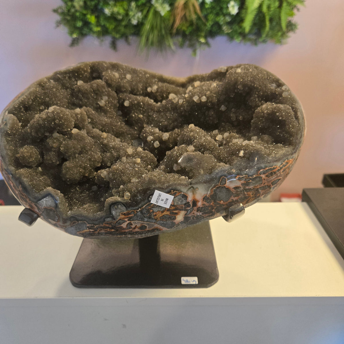 Black Amethyst Geode on stand