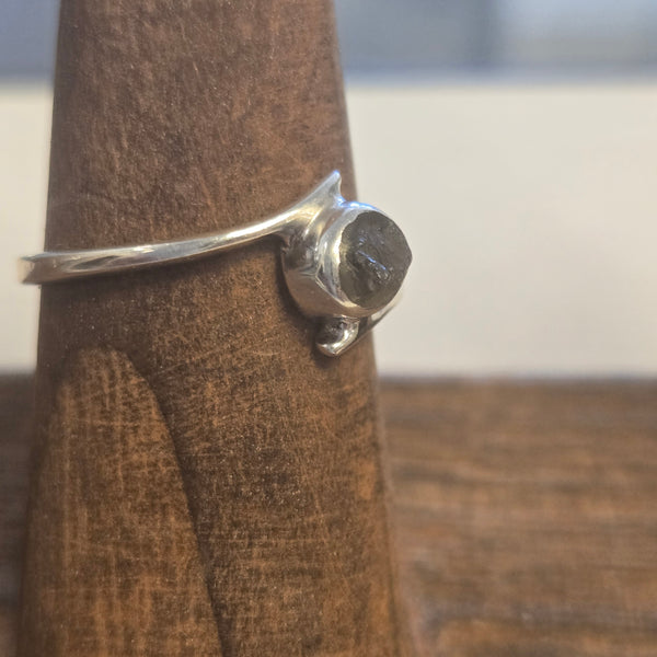 Moldivite silver stackable ring