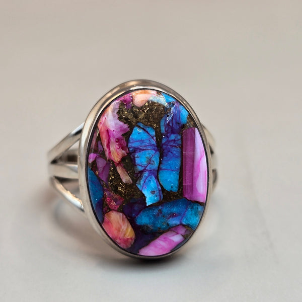 Kingman Pink Dahlia Turquoise Silver Rings