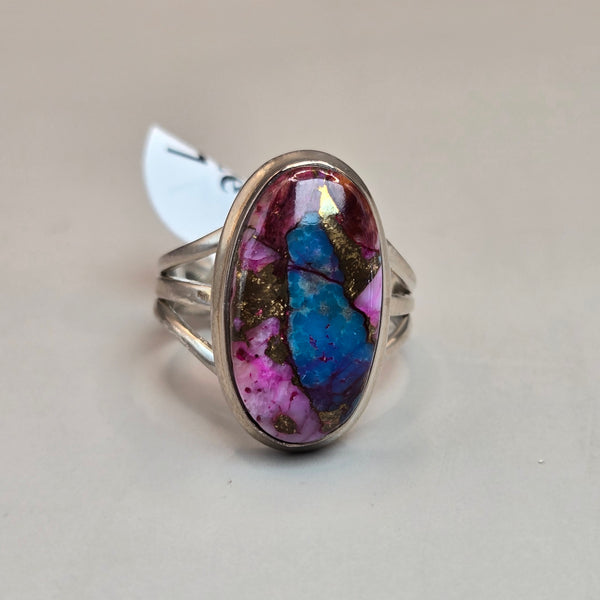 Kingman Pink Dahlia Turquoise Silver Rings